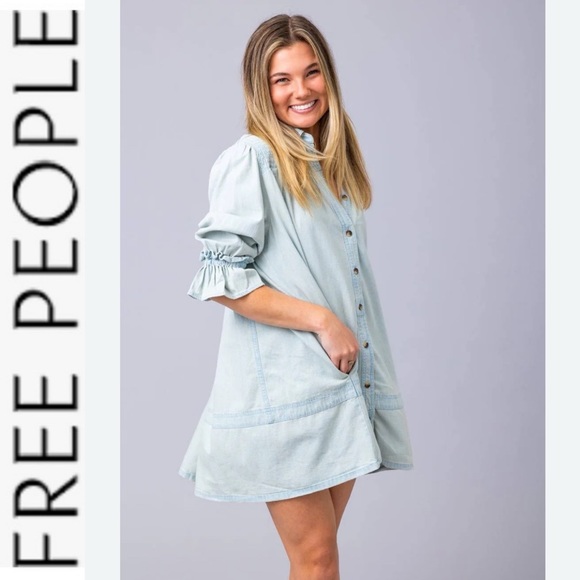 NWT Free People Vanessa Denim Tunic/Mini Dress in Blue Chill m - Picture 4 of 16